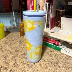 Starbucks Blue and Yellow Floral Tumbler